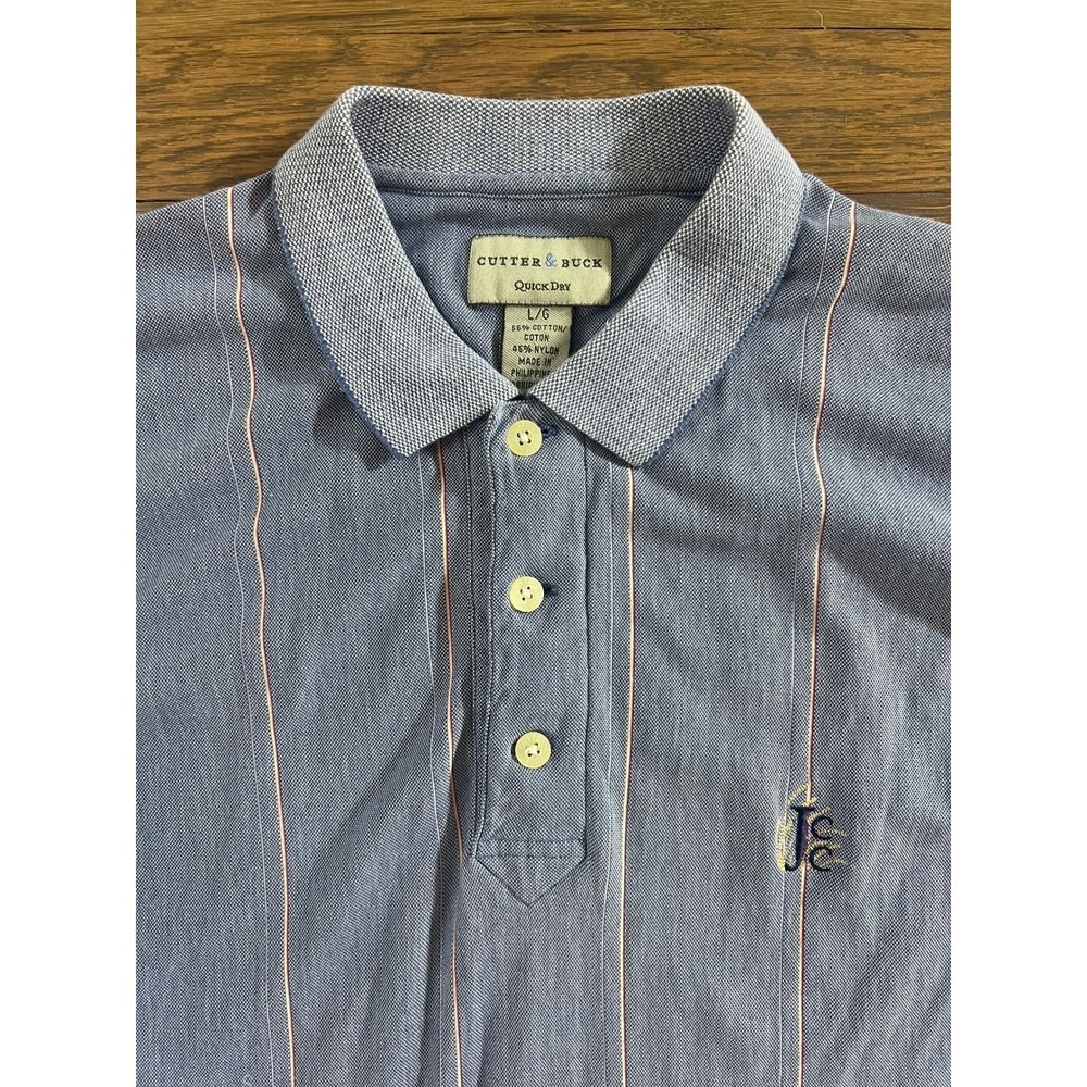 Vintage Cutter & Buck Mens Blue Striped Jefferson Country Club Polo Shirt Large - Picture 2 of 4
